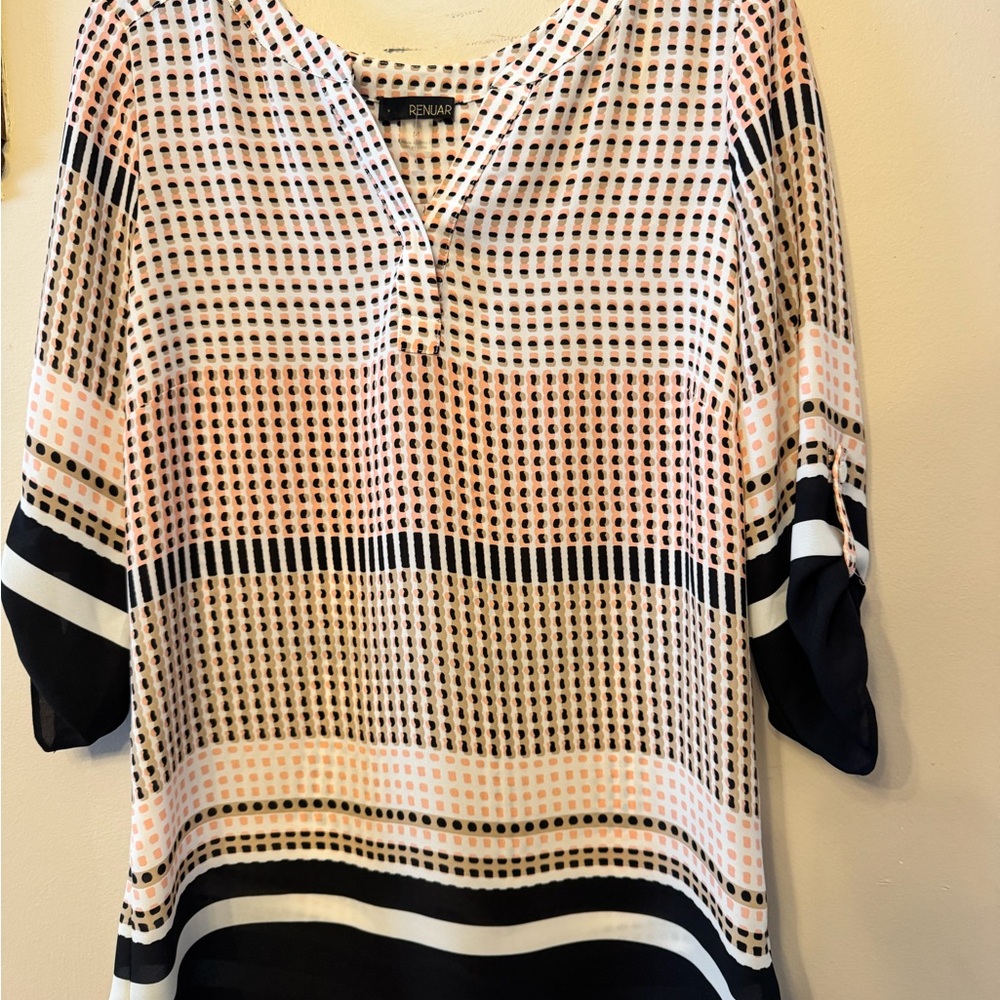 Renuar Women's Black and Pink Grid Blouse